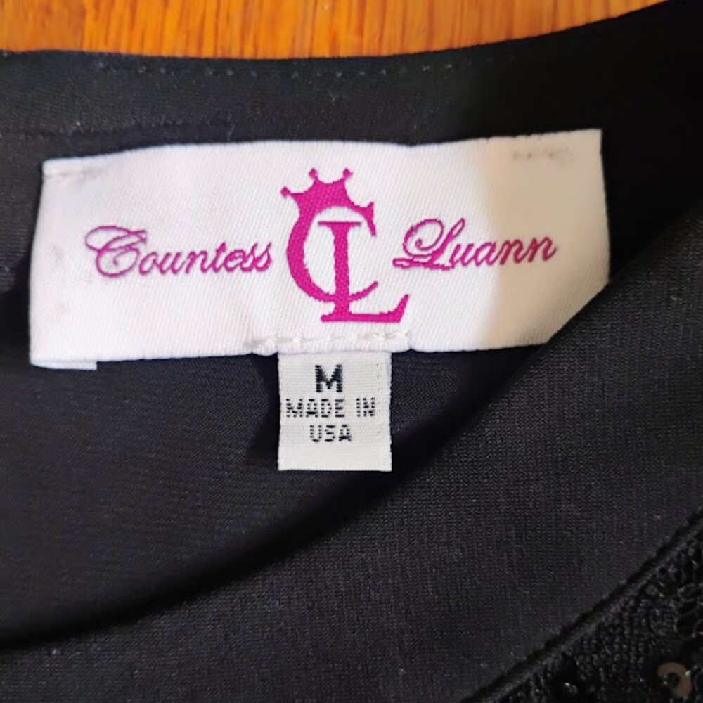 Countess Luann Black Sequin Zipper Back Blouse - Size M - Picture 2 of 5